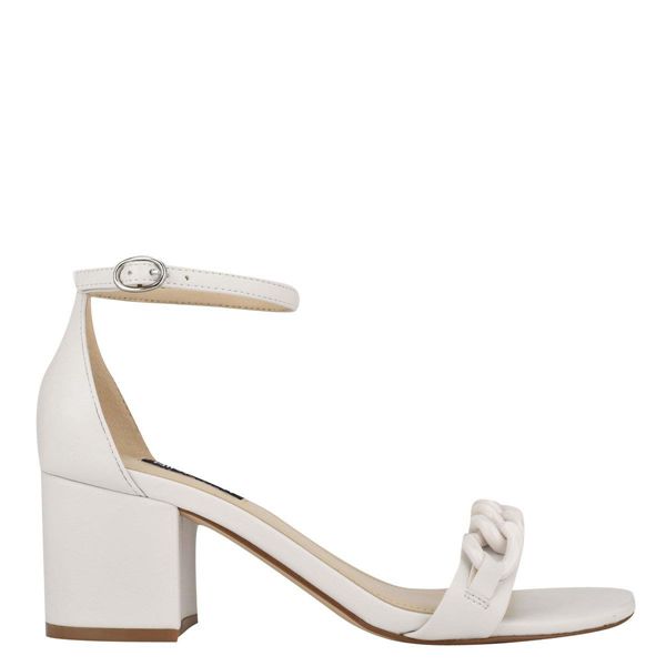 Nine West Kimba Ankle Strap Block Heel White Heeled Sandals | South Africa 21C12-7X61